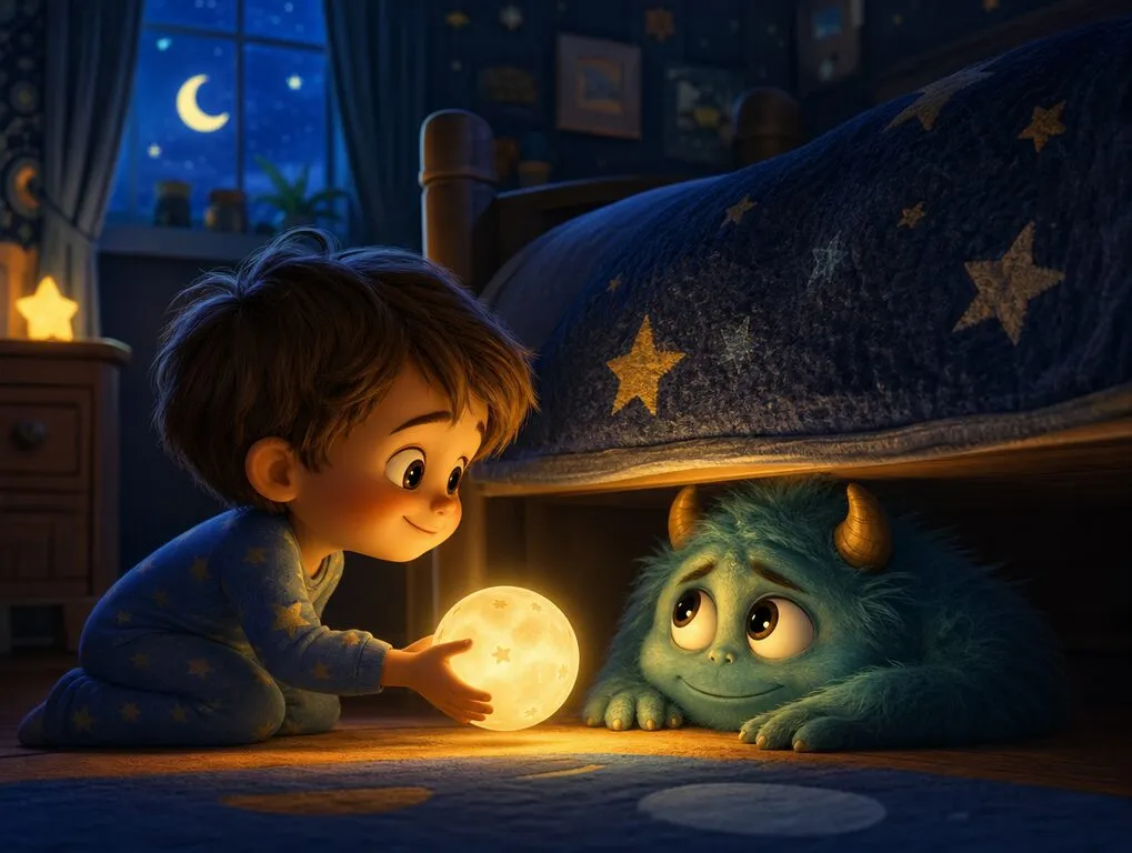 Ilustração da história O Monstro Debaixo da Cama — livro infantil personalizado